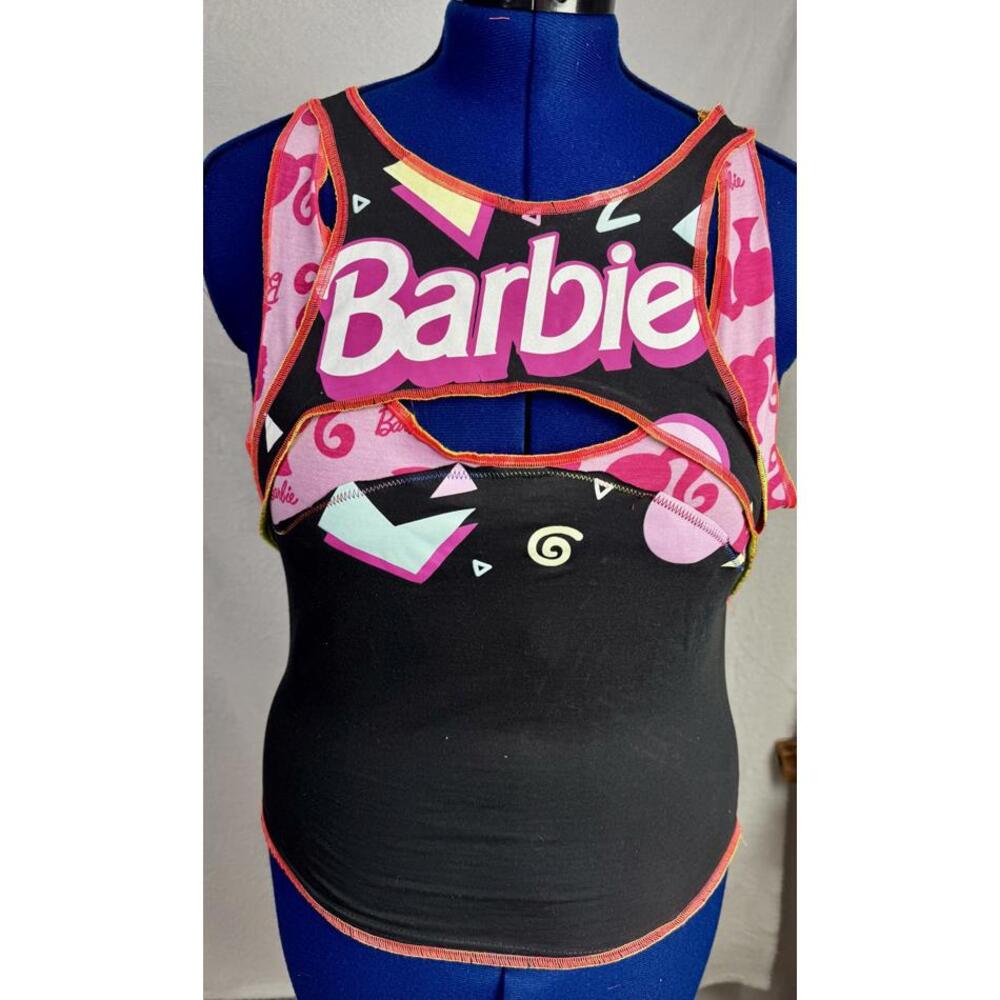 barbie cut out y2k pink logo reworked tee alt pop punk stretch ti_the_artiste